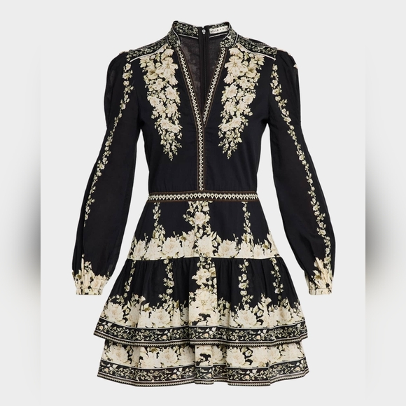 Alice + Olivia cotton valencia min Black and Cream Long Sleeve Dress - Picture 5 of 16